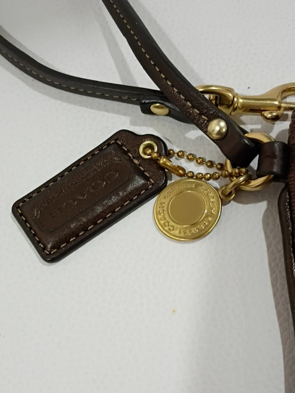 Coach Brown Signature Jacquard Wristlet with Legacy Lining And Gold Accents